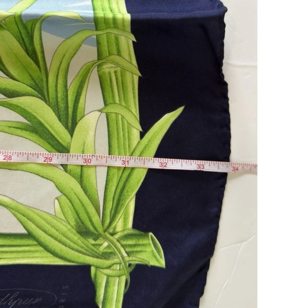 Jodhpur Paris Silk Square Scarf Blue Tropical Floral Print 34